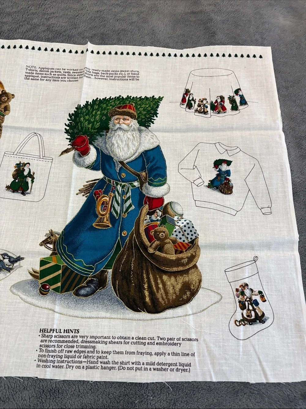 Vintage Holiday Santa Appliqué Panel FabricMulticolor Christmas Fathers Design